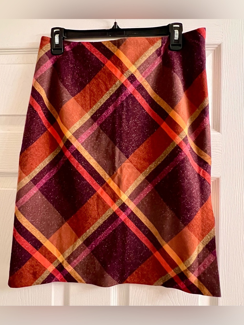 Newport News Burgundy and Orange Plaid Midi Skirt 10